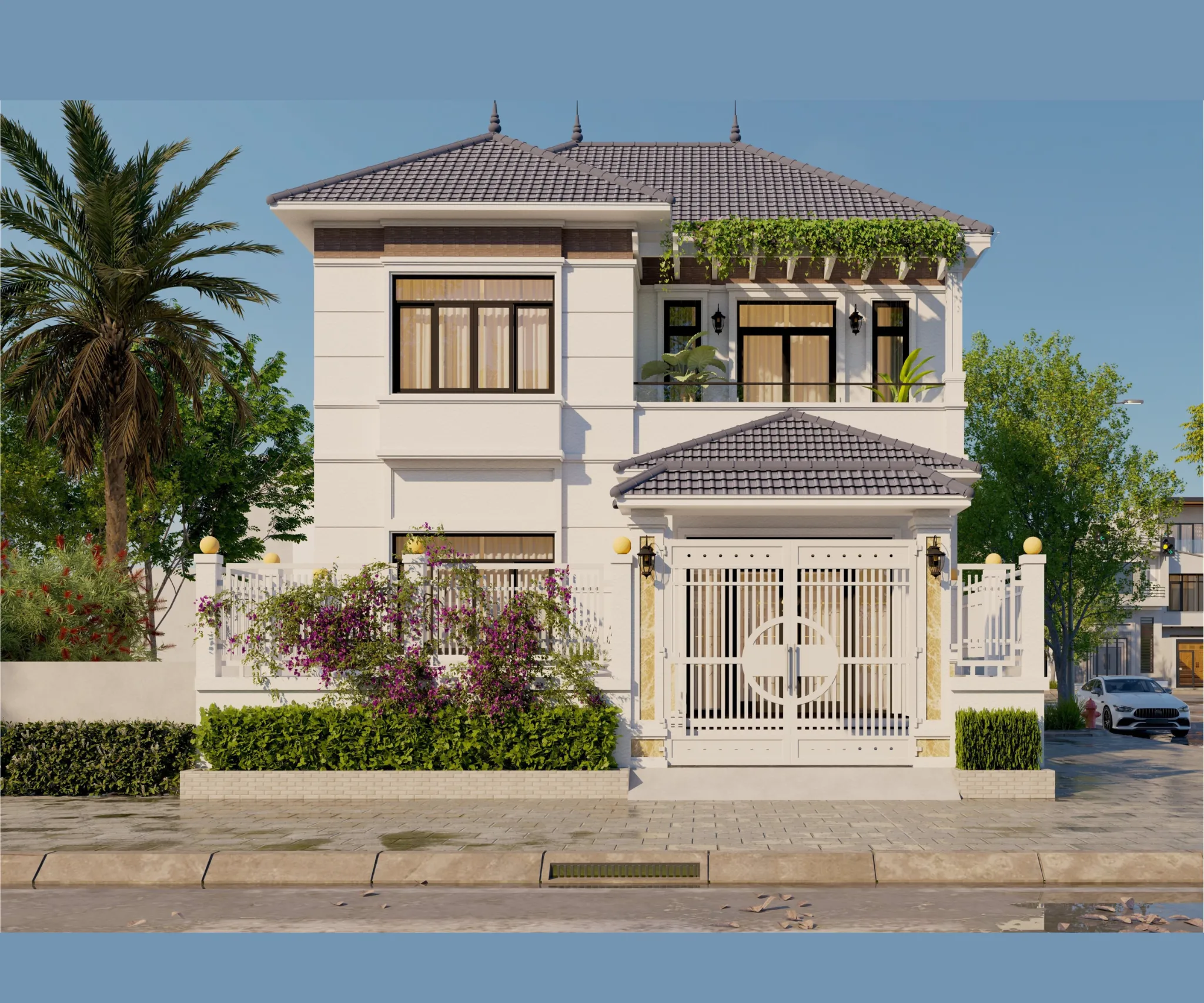 xây biệt thự 2 tầng mái Nhật 